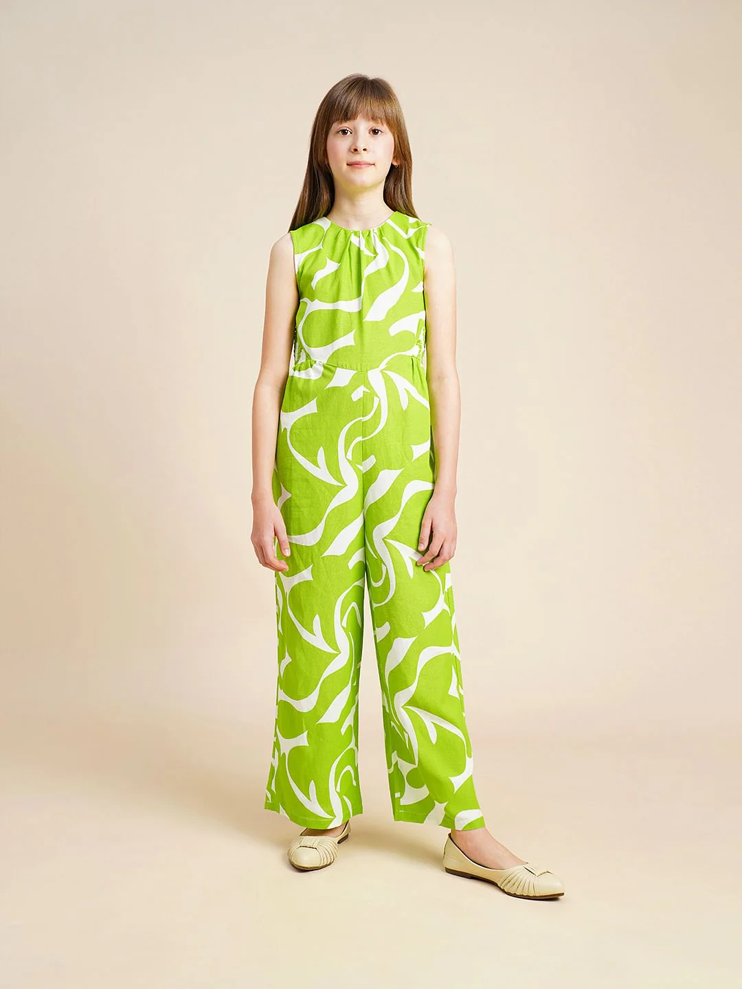 Girls Green Printed Jumpsuit - Image 5