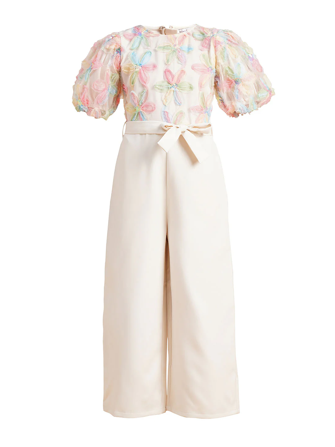 Girls Beige Floral Textured Jumpsuit - Image 6