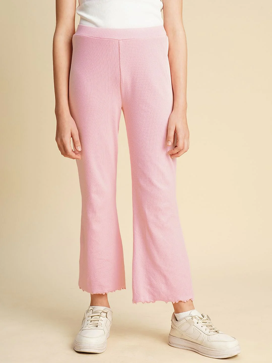 Girls Pink Ribbed Bootcut Leggings - Image 2