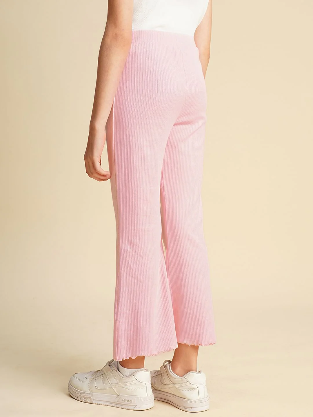 Girls Pink Ribbed Bootcut Leggings - Image 3