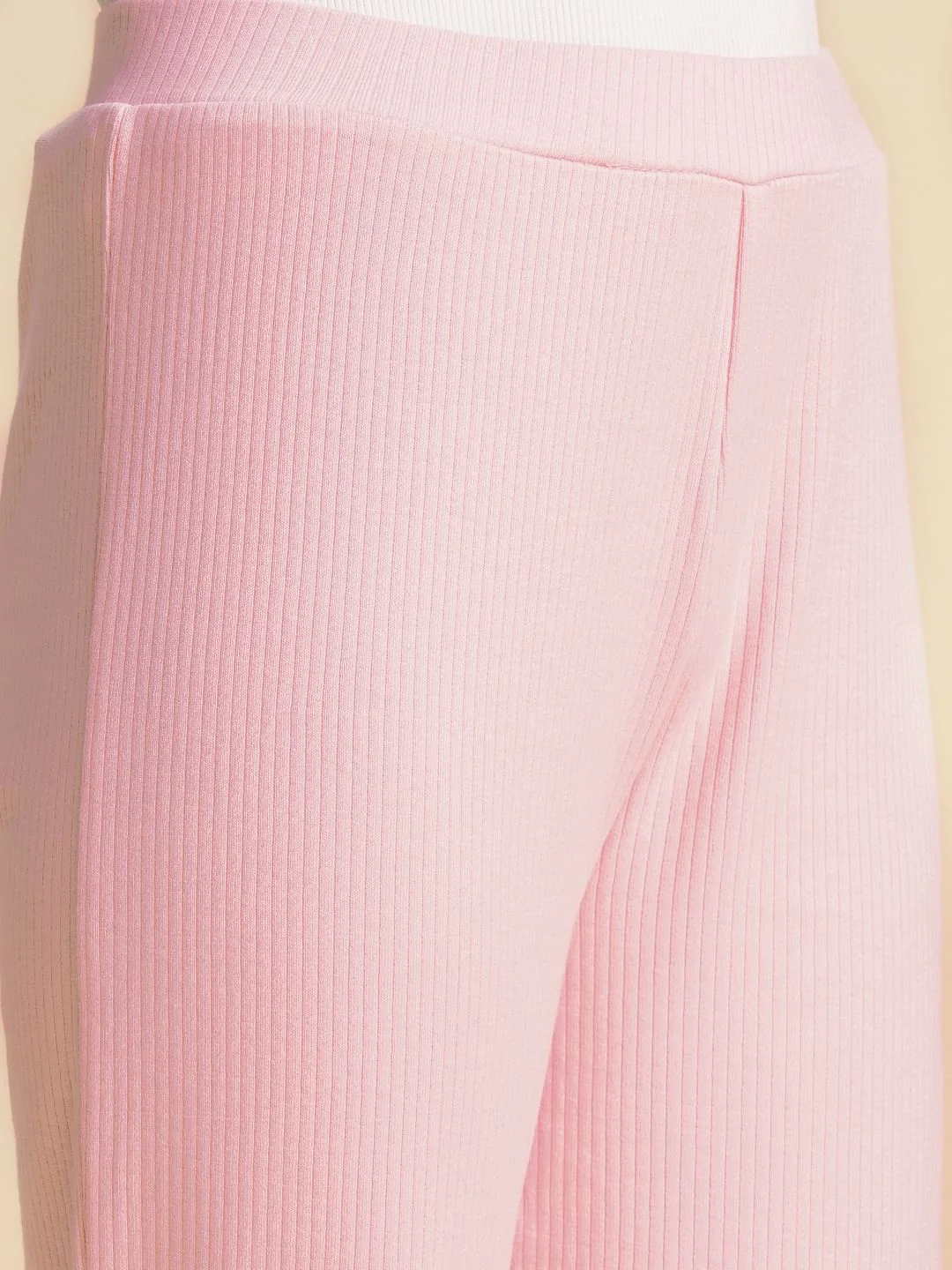 Girls Pink Ribbed Bootcut Leggings - Image 4