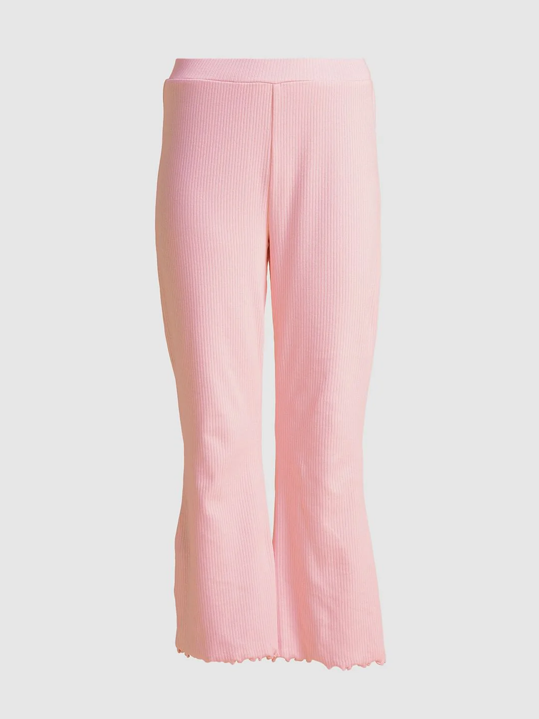 Girls Pink Ribbed Bootcut Leggings - Image 5