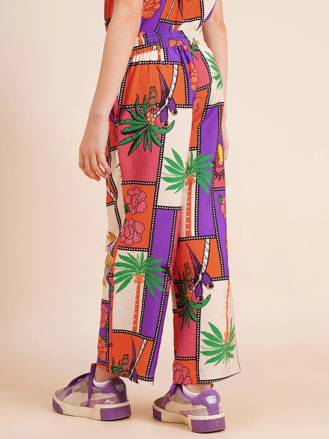 Girls Purple Printed Co-Ord Set Pants - Image 3