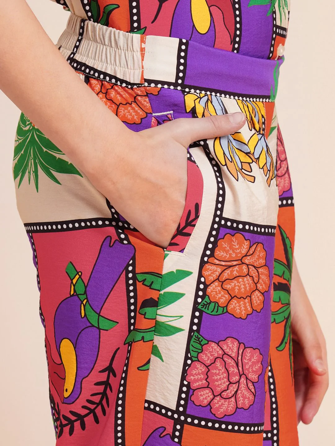 Girls Purple Printed Co-Ord Set Pants - Image 4