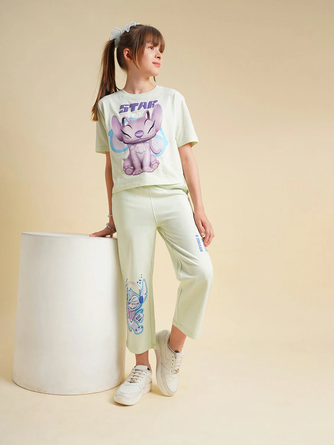Girls Blue Stitch Graphic Print Pants