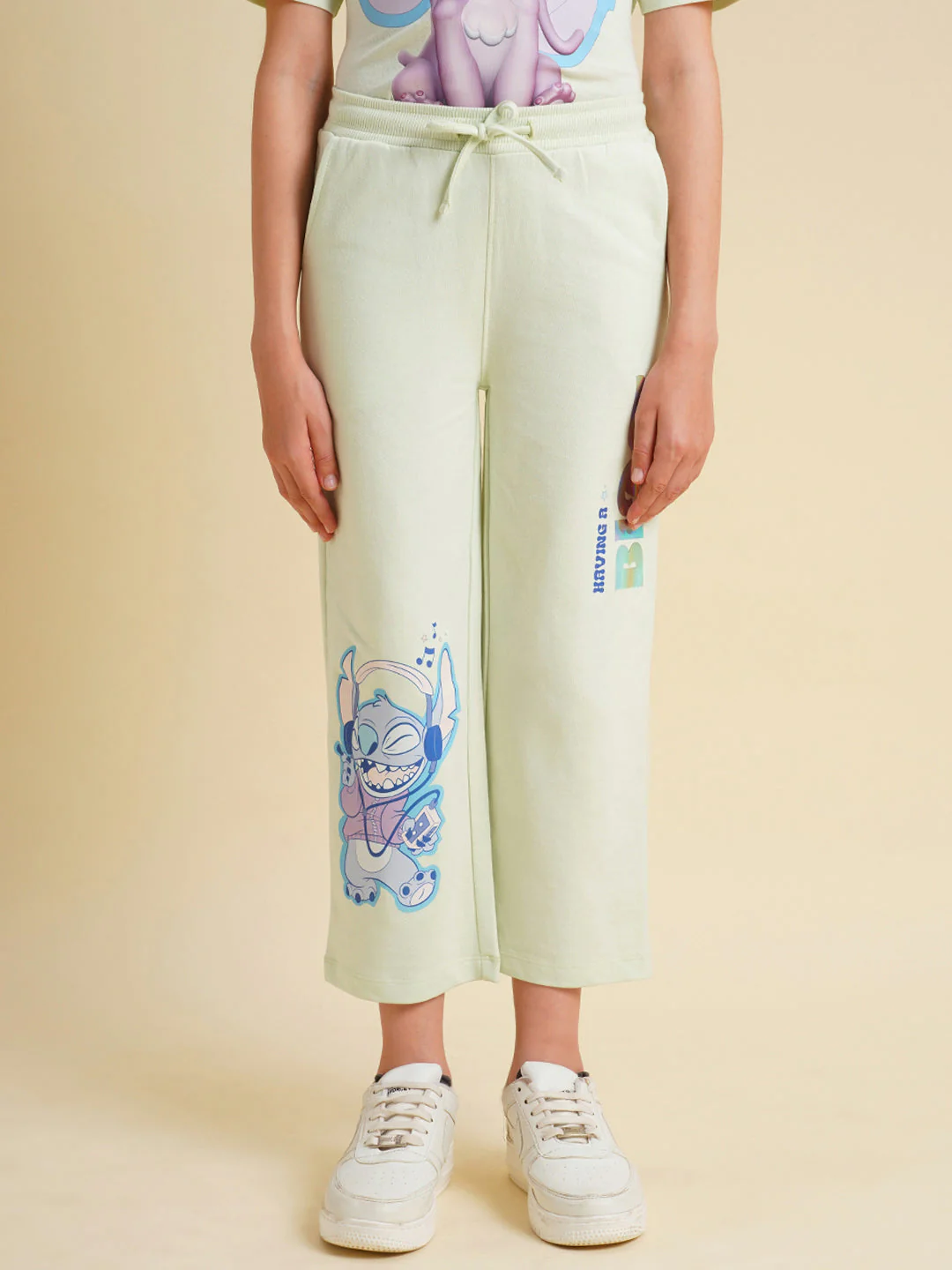 Girls Blue Stitch Graphic Print Pants - Image 6