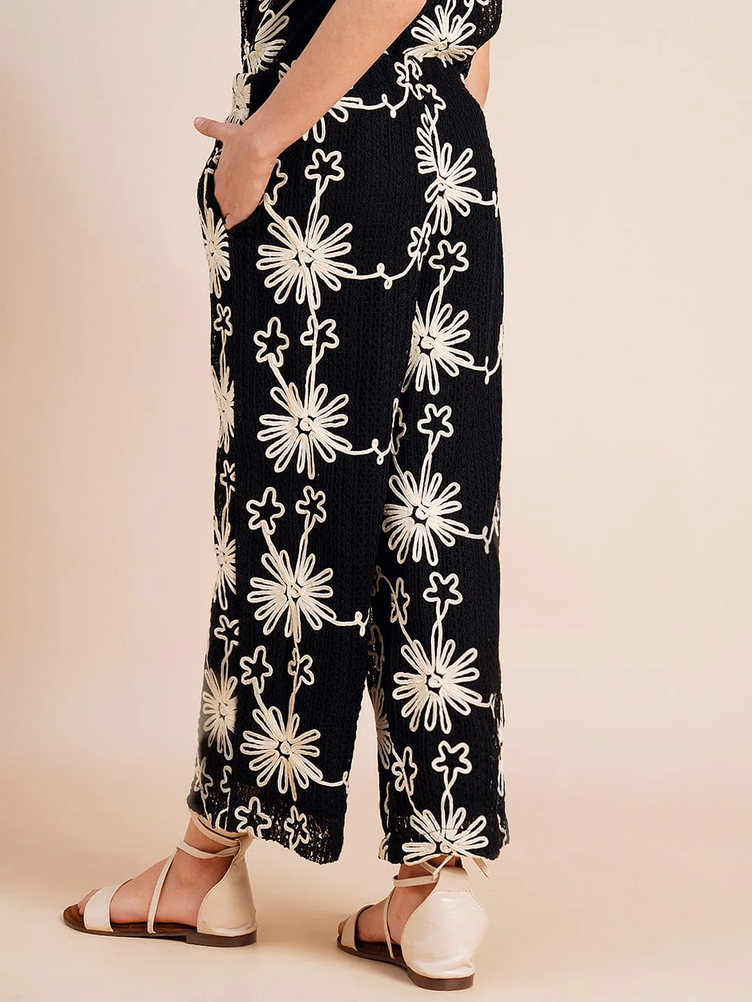 Girls Black Embroidered Co-Ord Set Pants - Image 3