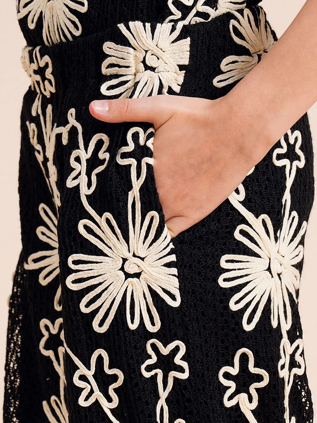 Girls Black Embroidered Co-Ord Set Pants - Image 4