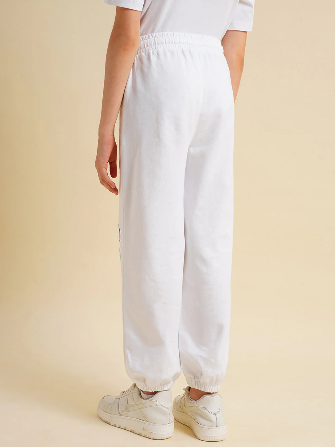 Girls White Stitch Graphic Print Joggers - Image 3
