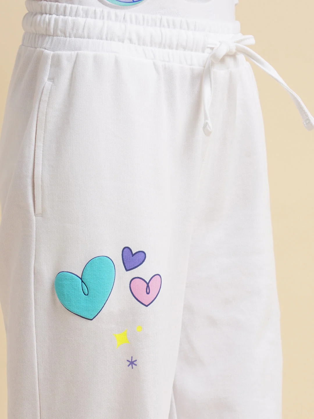 Girls White Stitch Graphic Print Joggers - Image 4