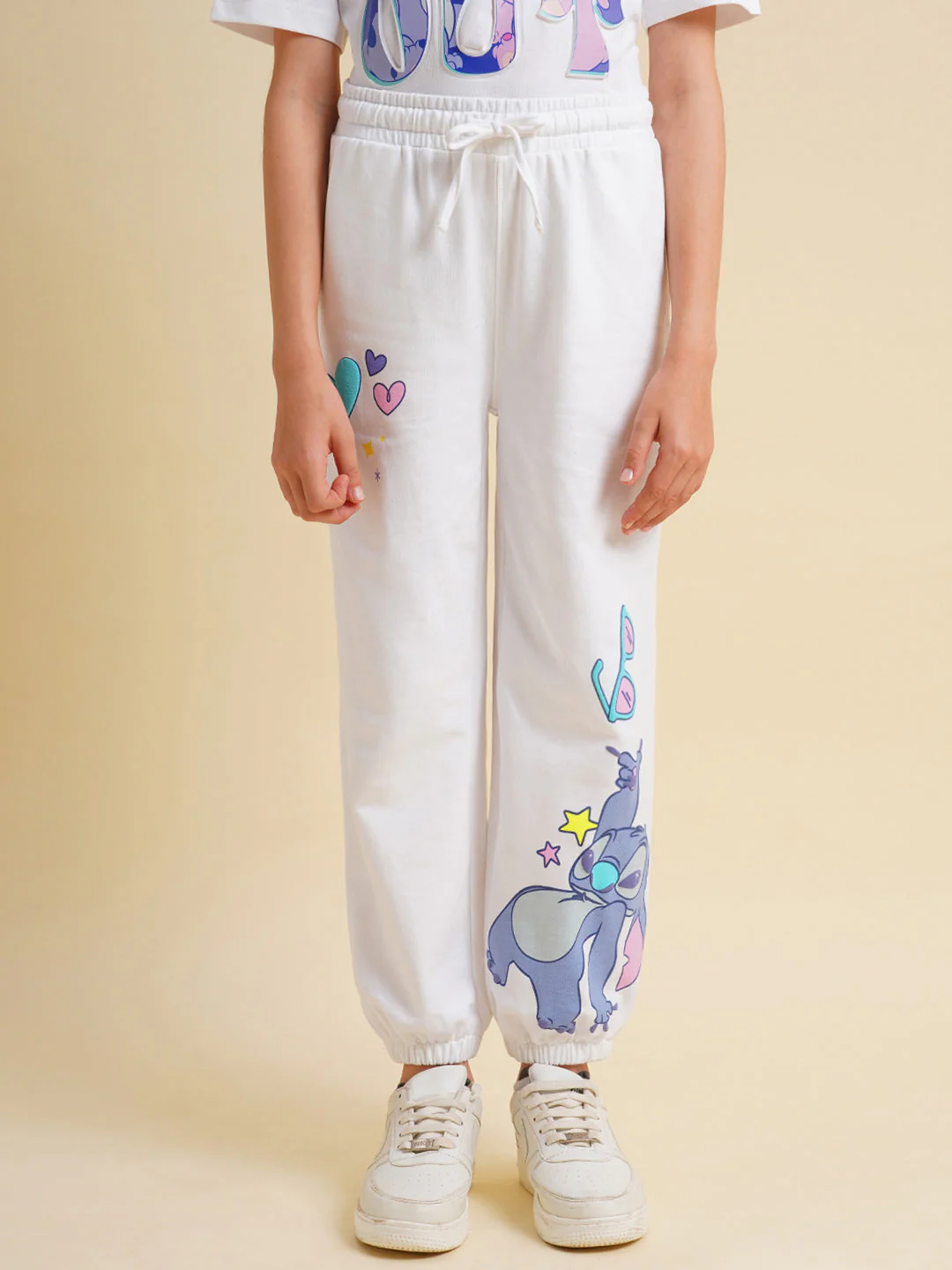 Girls White Stitch Graphic Print Joggers - Image 6