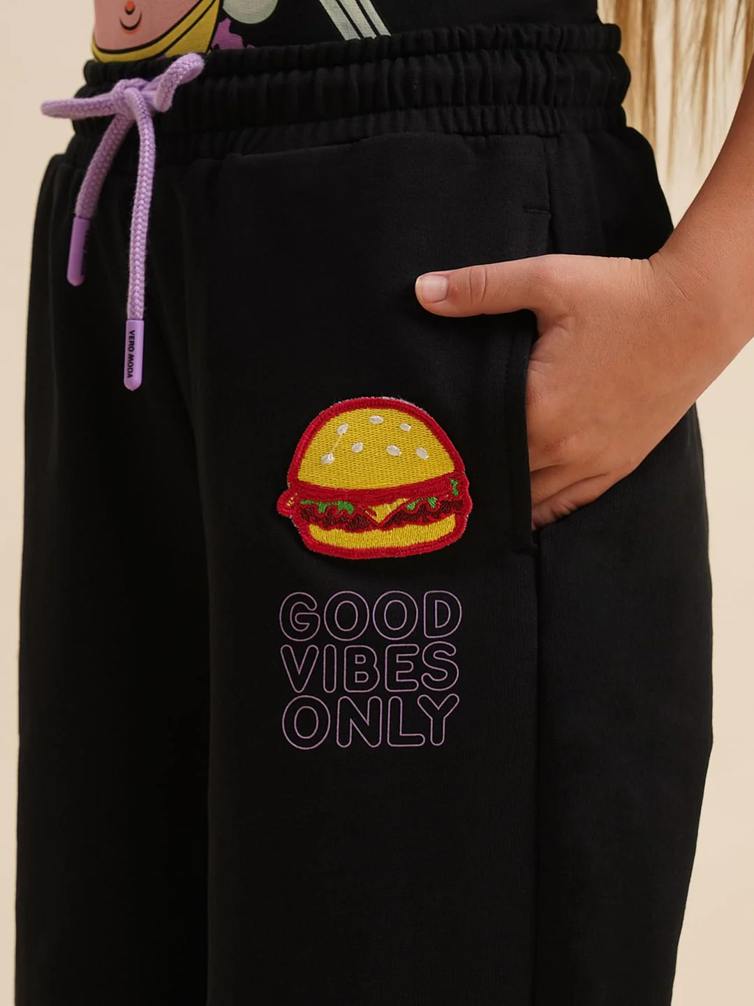 Girls Black Spongebob Cotton Sweatpants - Image 4