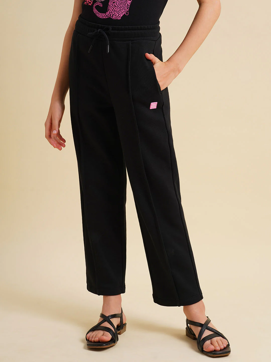 Girls Black Cotton Relaxed Fit Joggers - Image 2