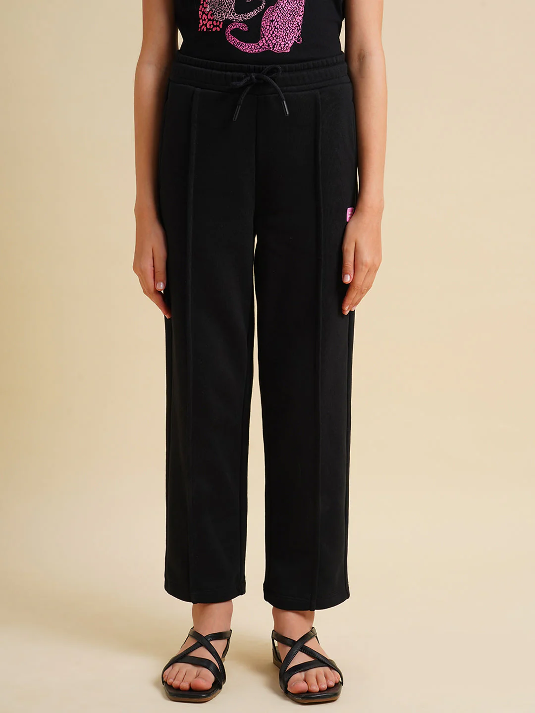 Girls Black Cotton Relaxed Fit Joggers - Image 6