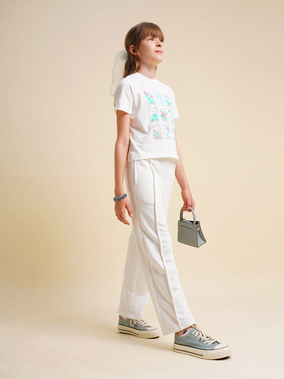 Girls White Cotton Relaxed Fit Joggers