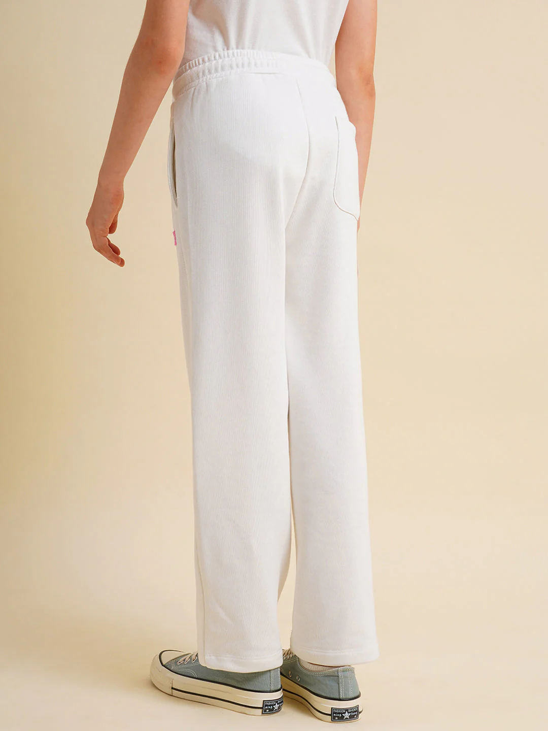 Girls White Cotton Relaxed Fit Joggers - Image 3