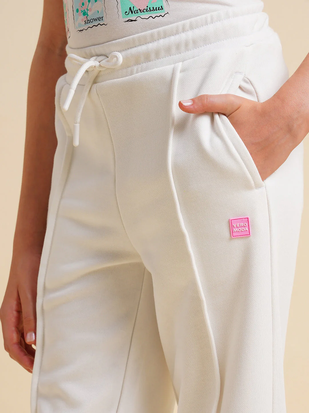 Girls White Cotton Relaxed Fit Joggers - Image 4
