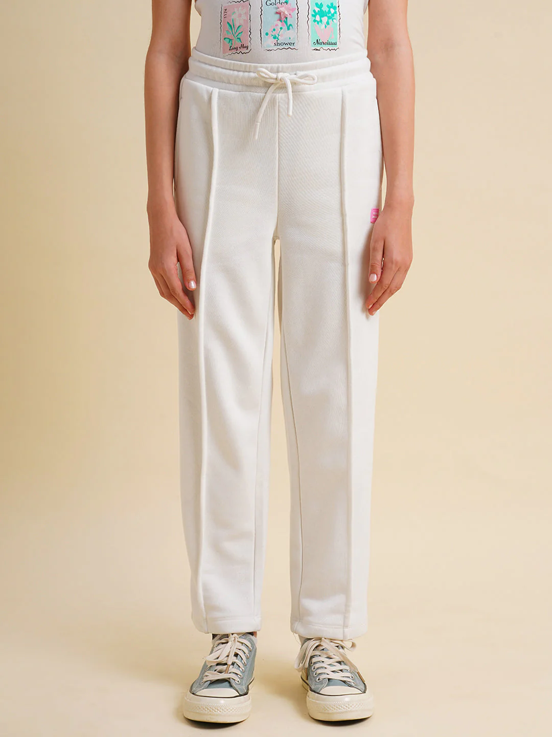 Girls White Cotton Relaxed Fit Joggers - Image 6