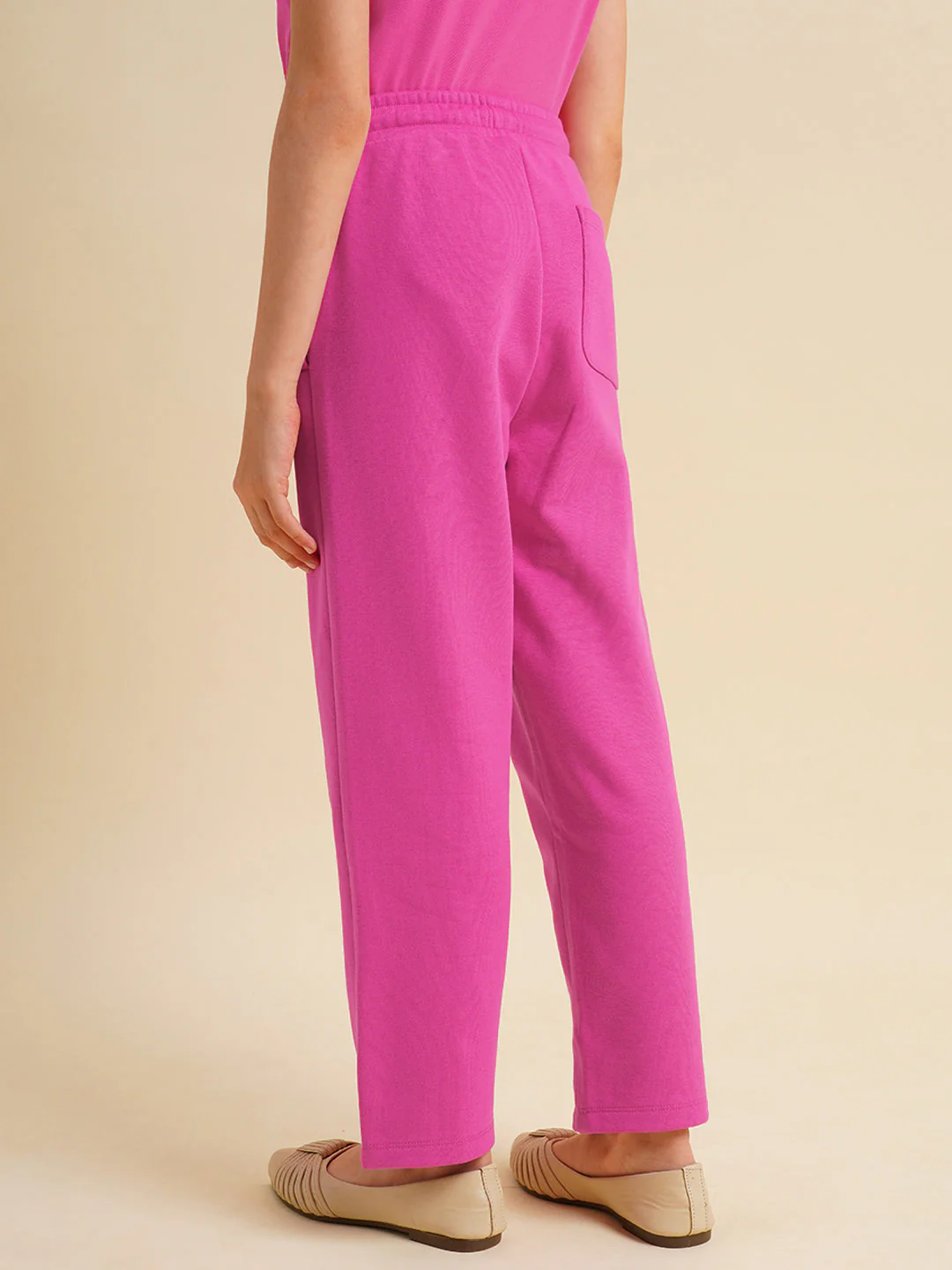 Girls Pink Cotton Relaxed Fit Joggers - Image 3