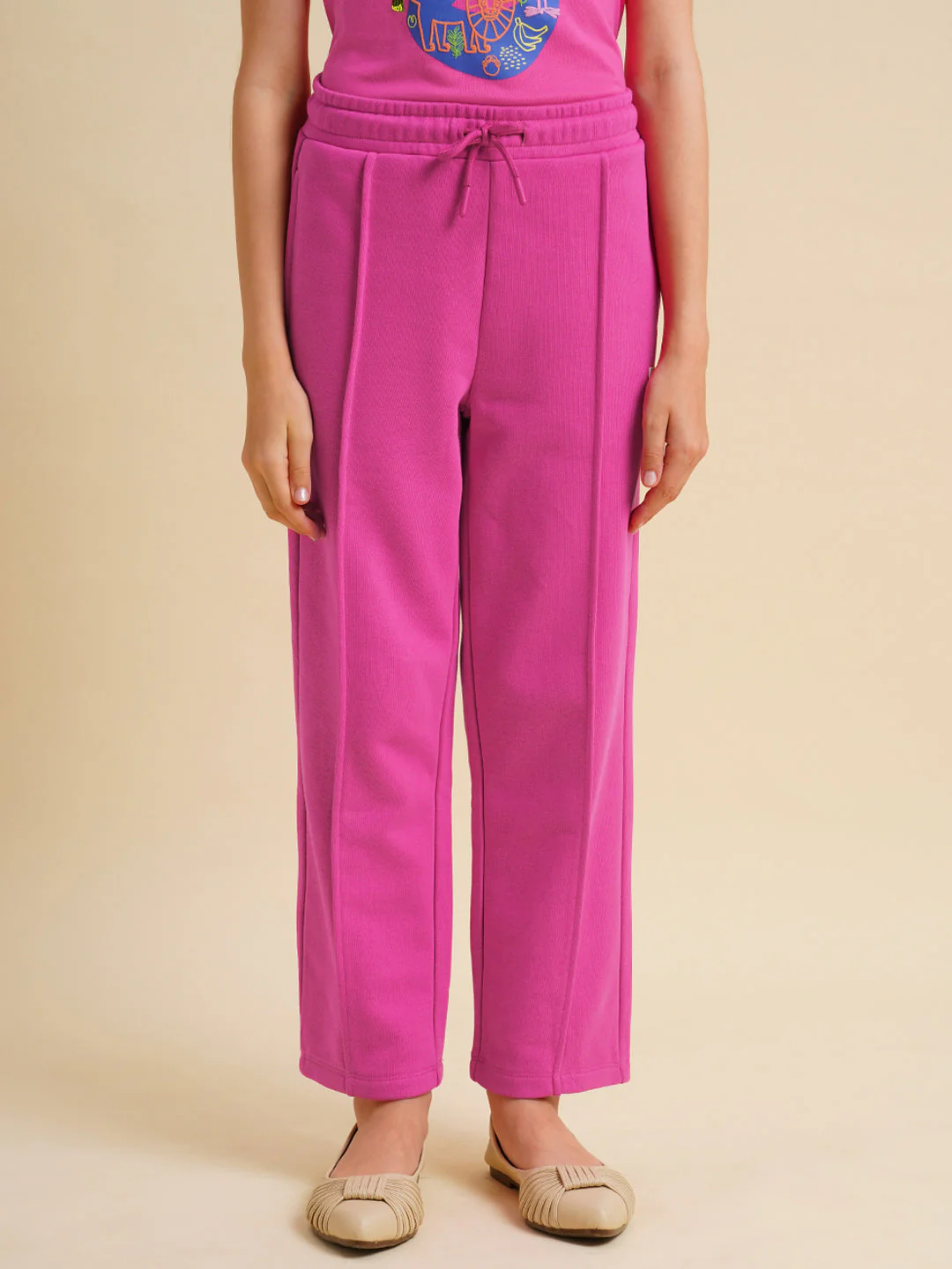 Girls Pink Cotton Relaxed Fit Joggers - Image 6