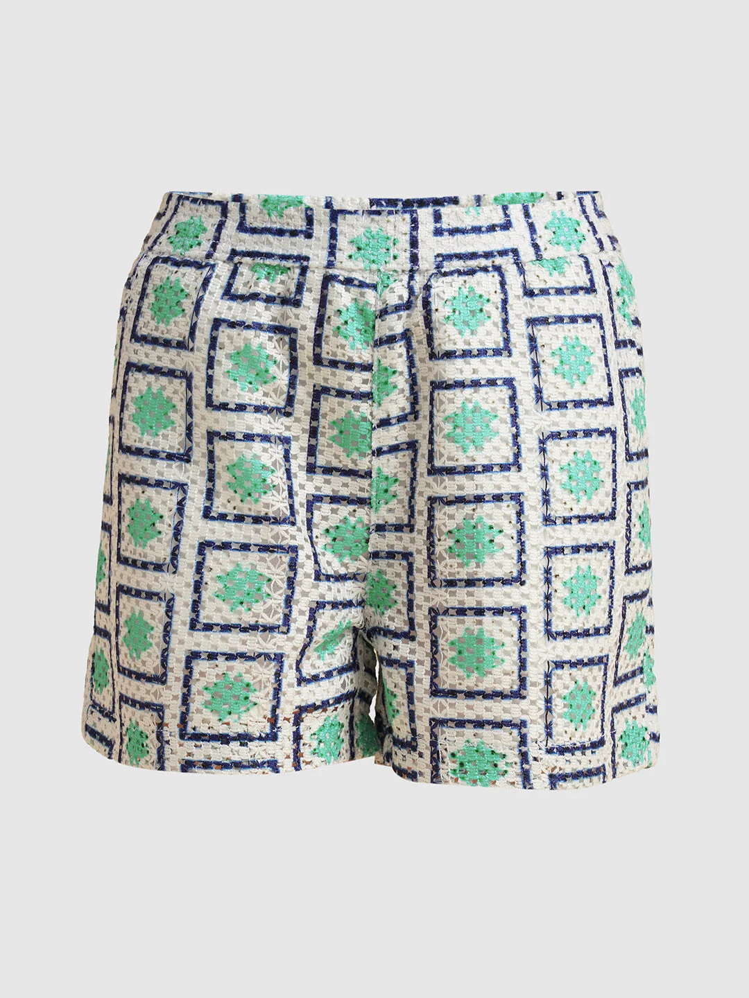 Girls White Printed Crochet Shorts - Image 5