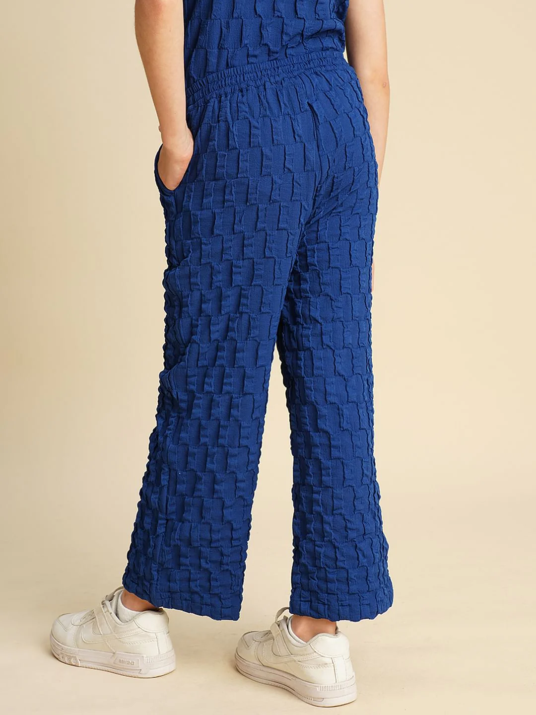 Girls Blue Textured Co-Ord Set Pants - Image 3