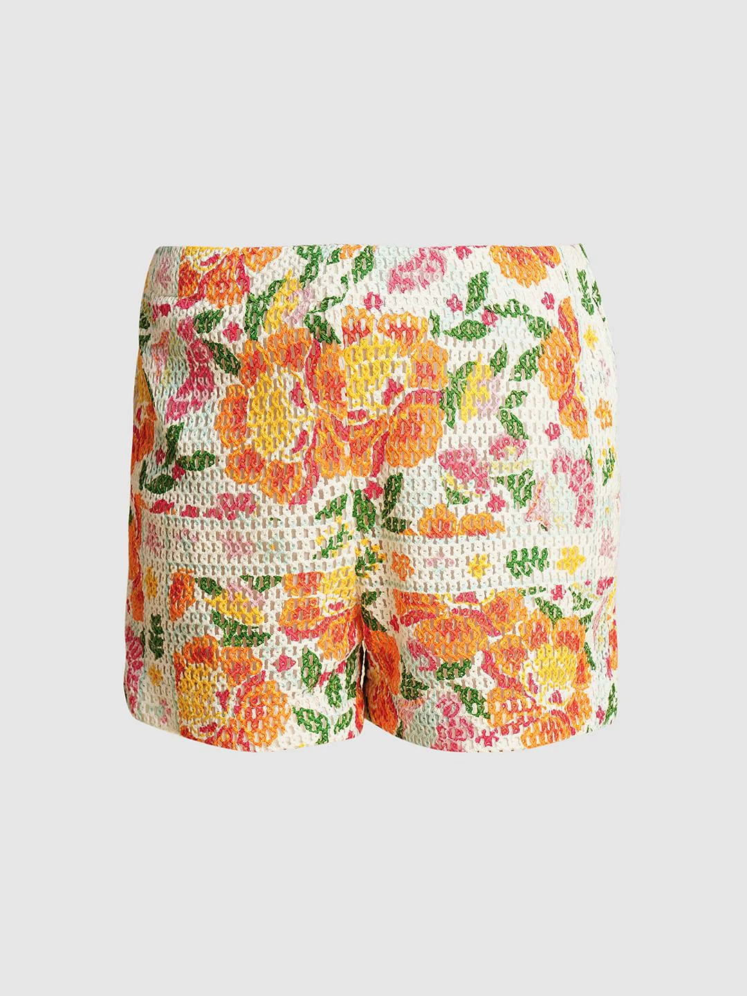 Girls Multi-Colour Crochet Printed Shorts - Image 5