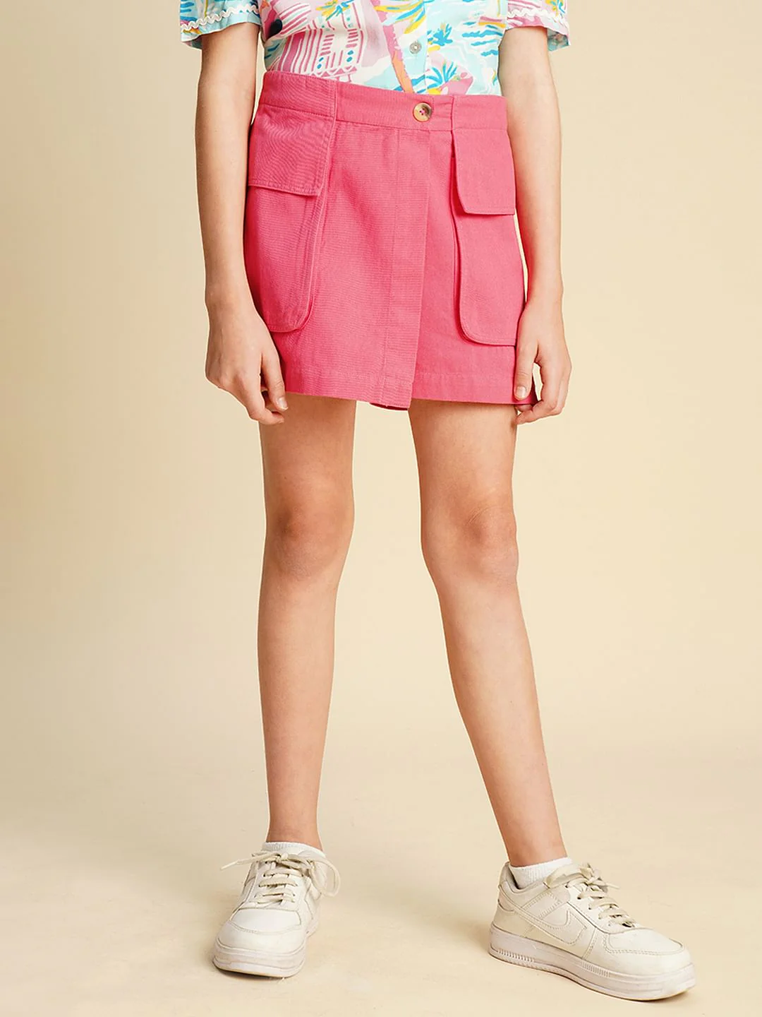 Girls Pink Cargo Skorts - Image 2