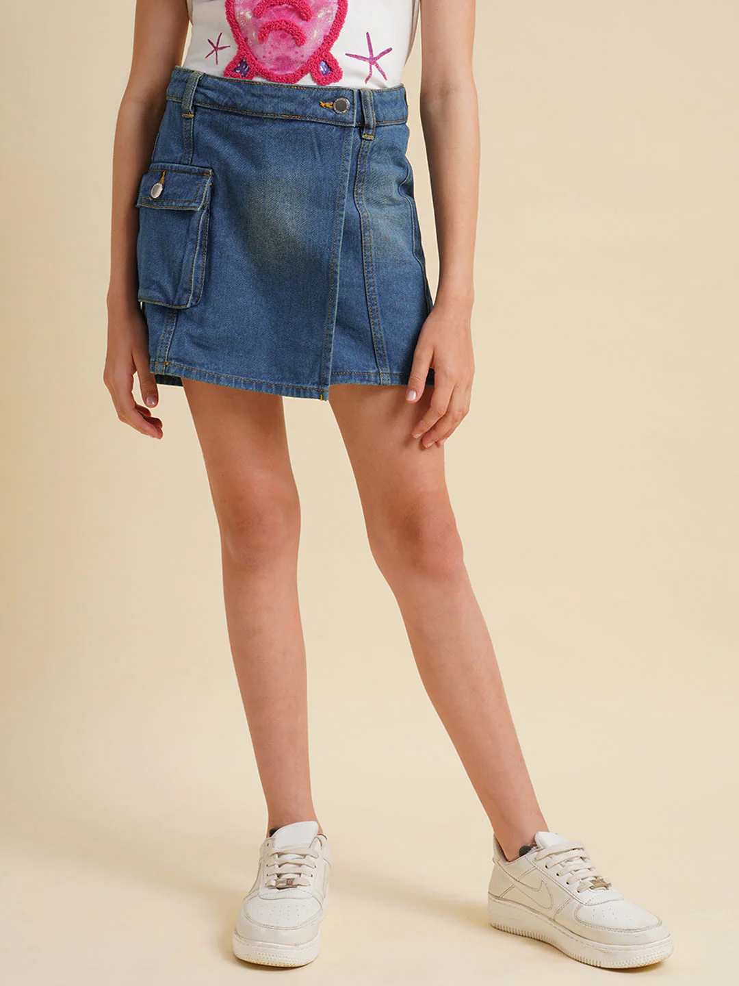 Girls Blue Cotton Denim Skort - Image 2