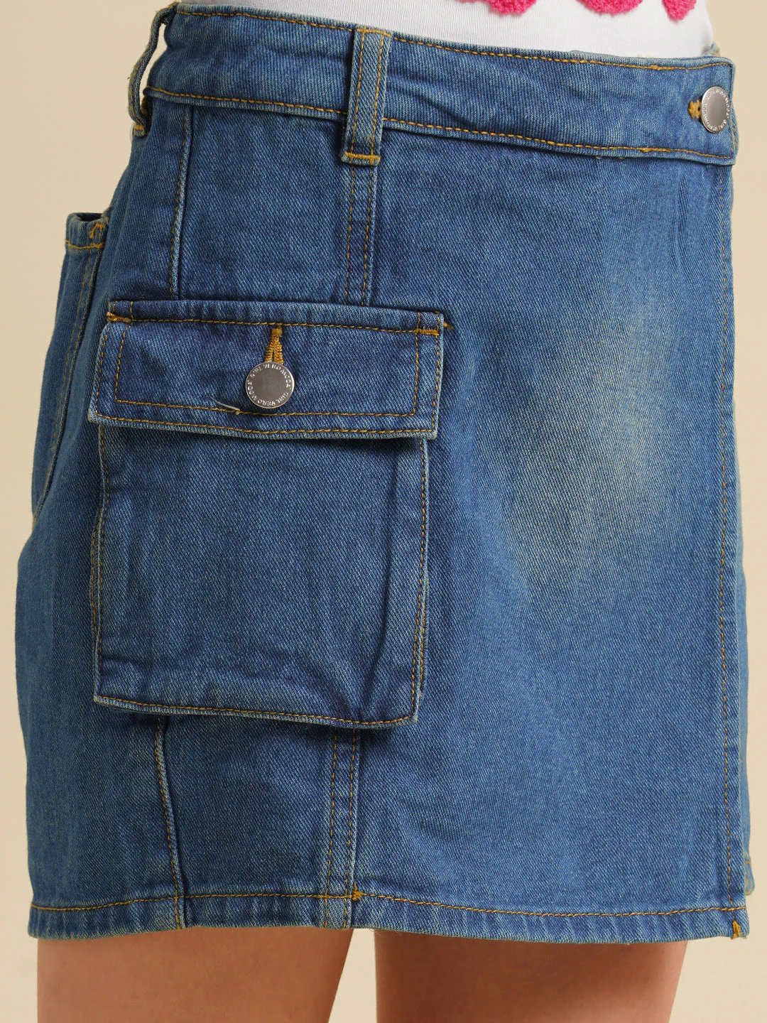 Girls Blue Cotton Denim Skort - Image 4