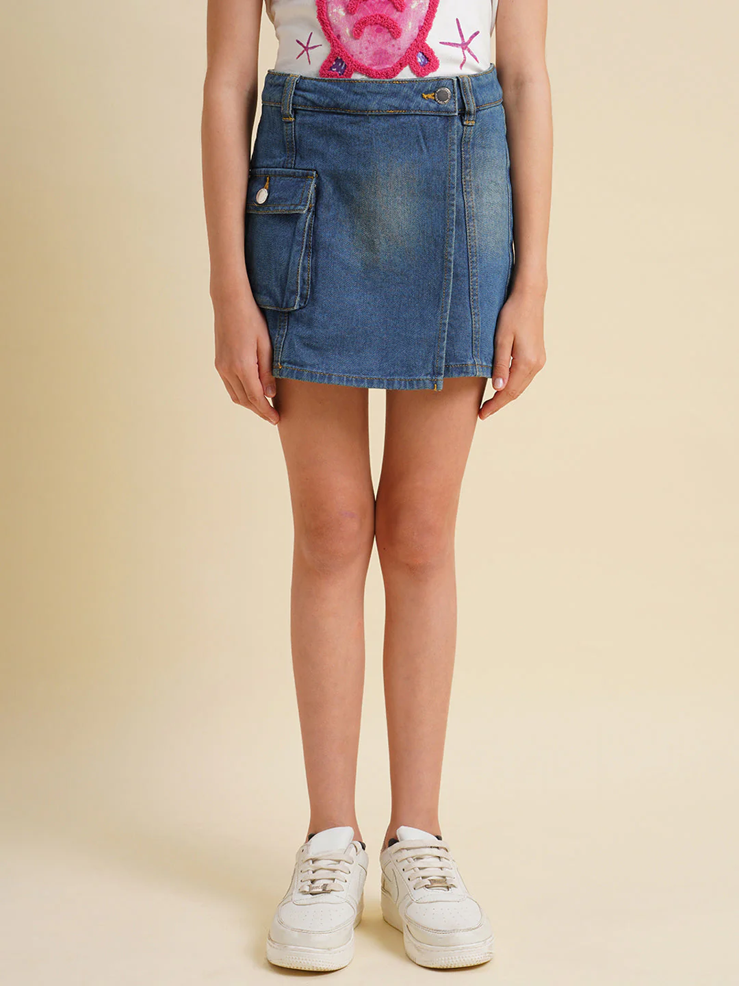 Girls Blue Cotton Denim Skort - Image 6