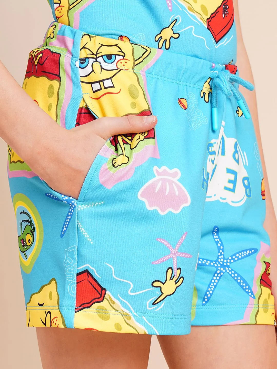Girls Blue Spongebob Print Shorts - Image 3