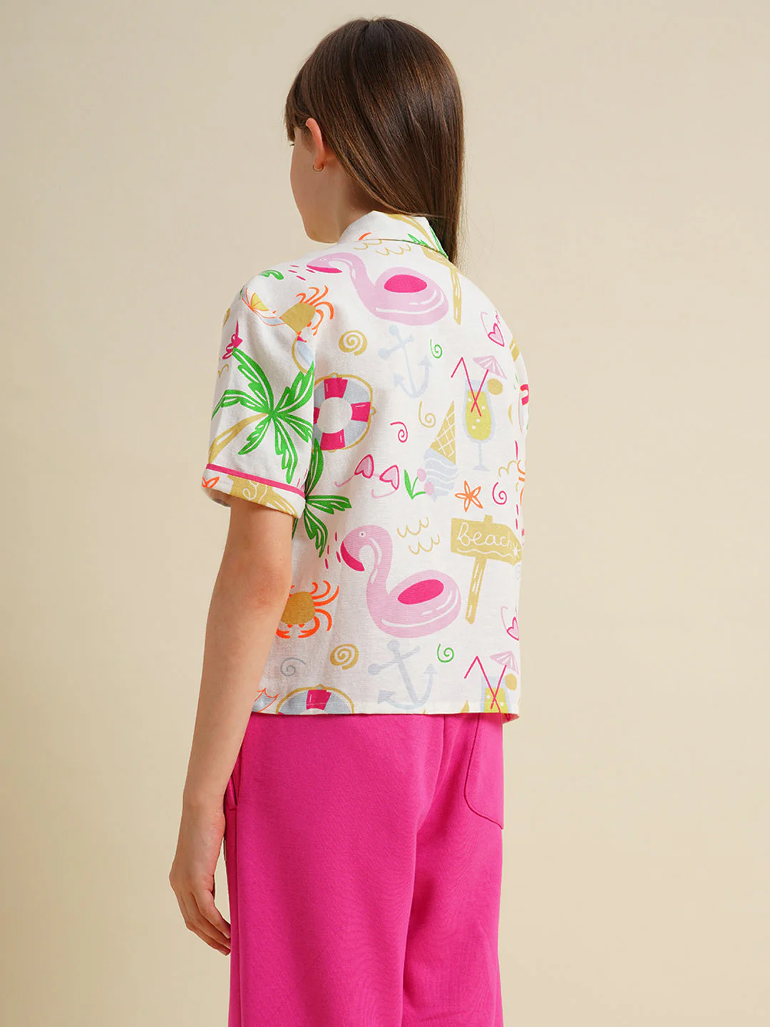 Girls White Printed Cotton Shirt - Image 3
