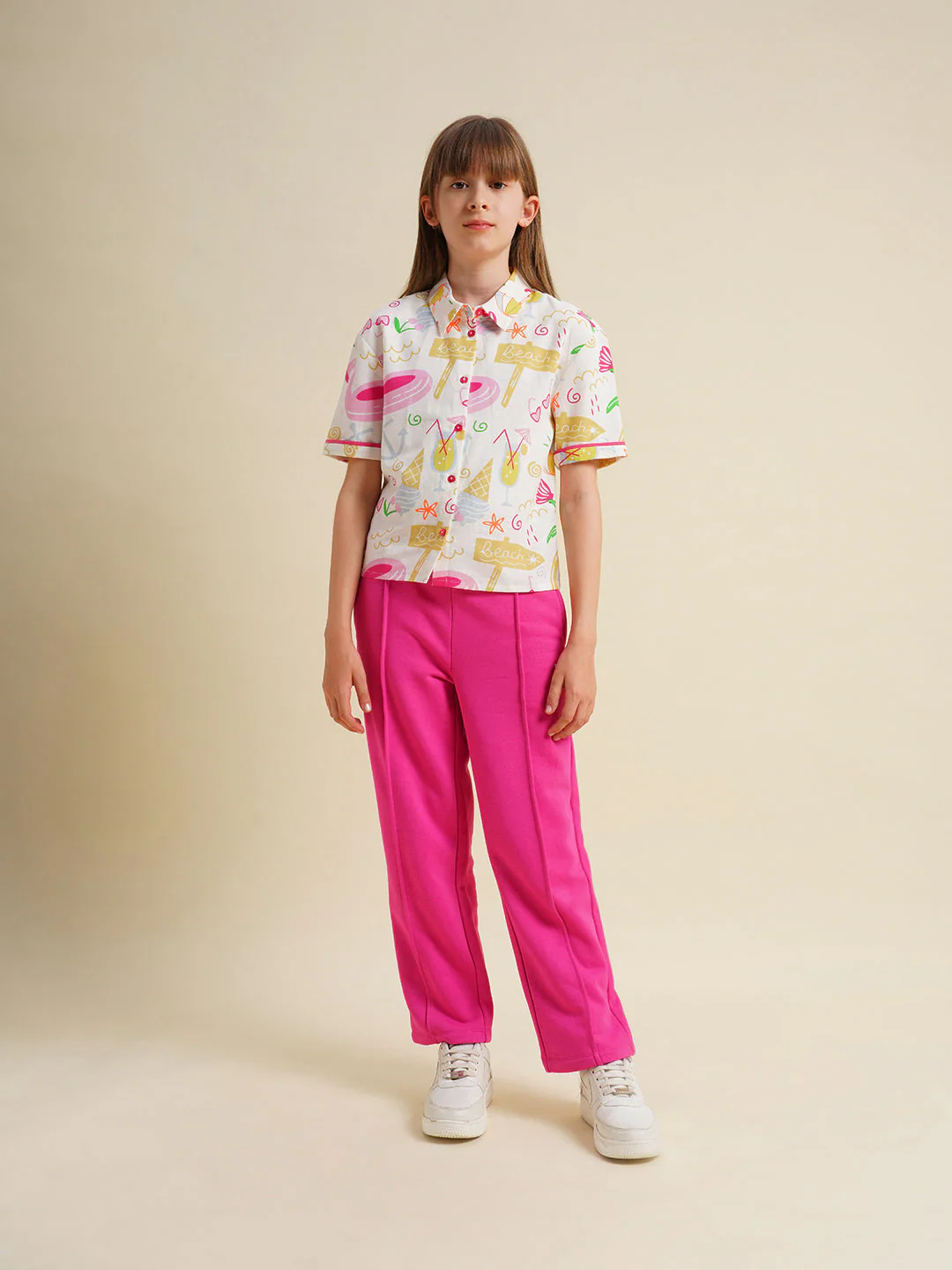 Girls White Printed Cotton Shirt - Image 5