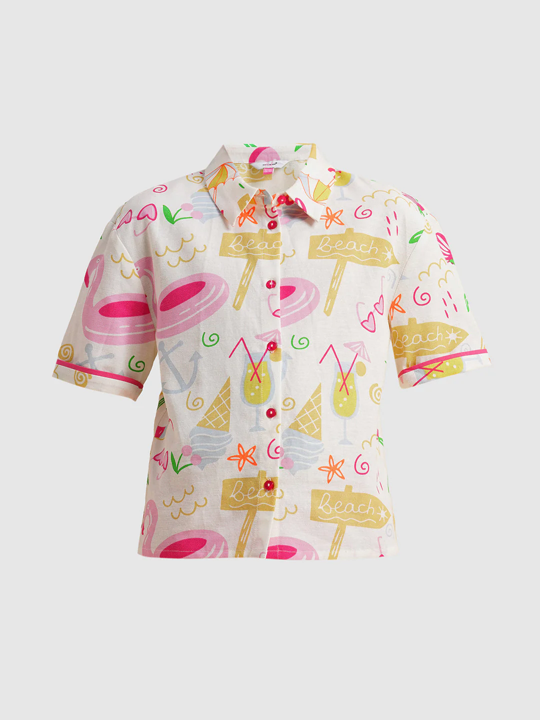 Girls White Printed Cotton Shirt - Image 6