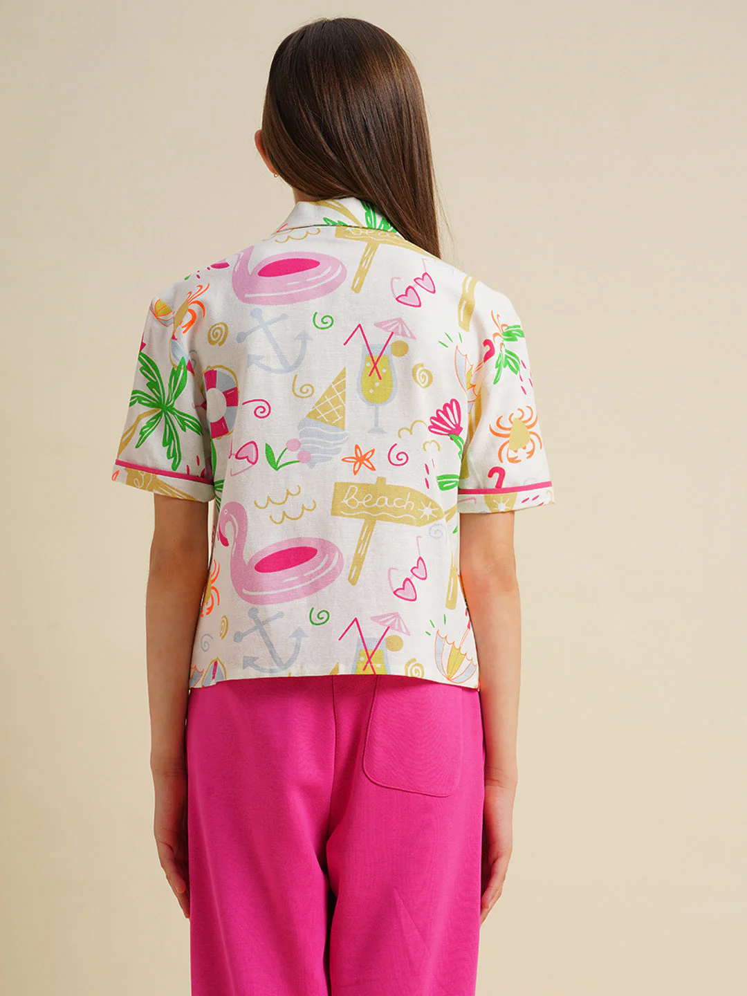 Girls White Printed Cotton Shirt - Image 8