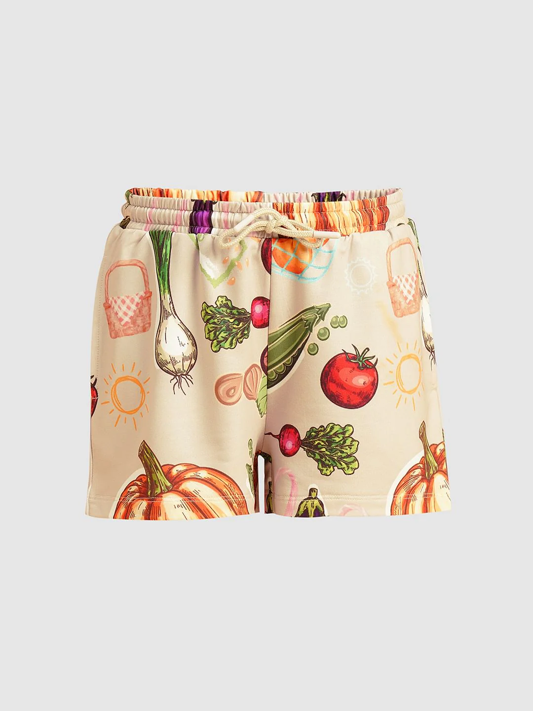 Girls Beige Veggies Print Co-Ord Set Shorts - Image 5