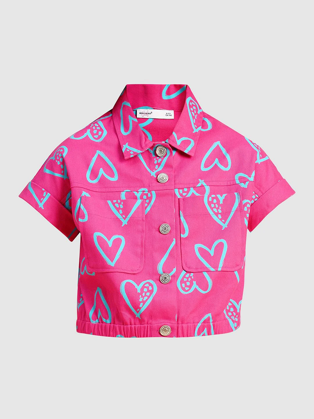 Girls Pink Heart Print Co-Ord Set Shirt - Image 6