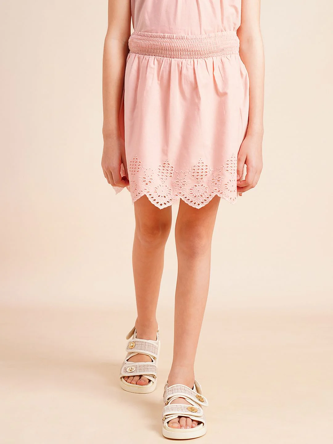 Girls Pink Schiffli Co-Ord Set Skirt - Image 2