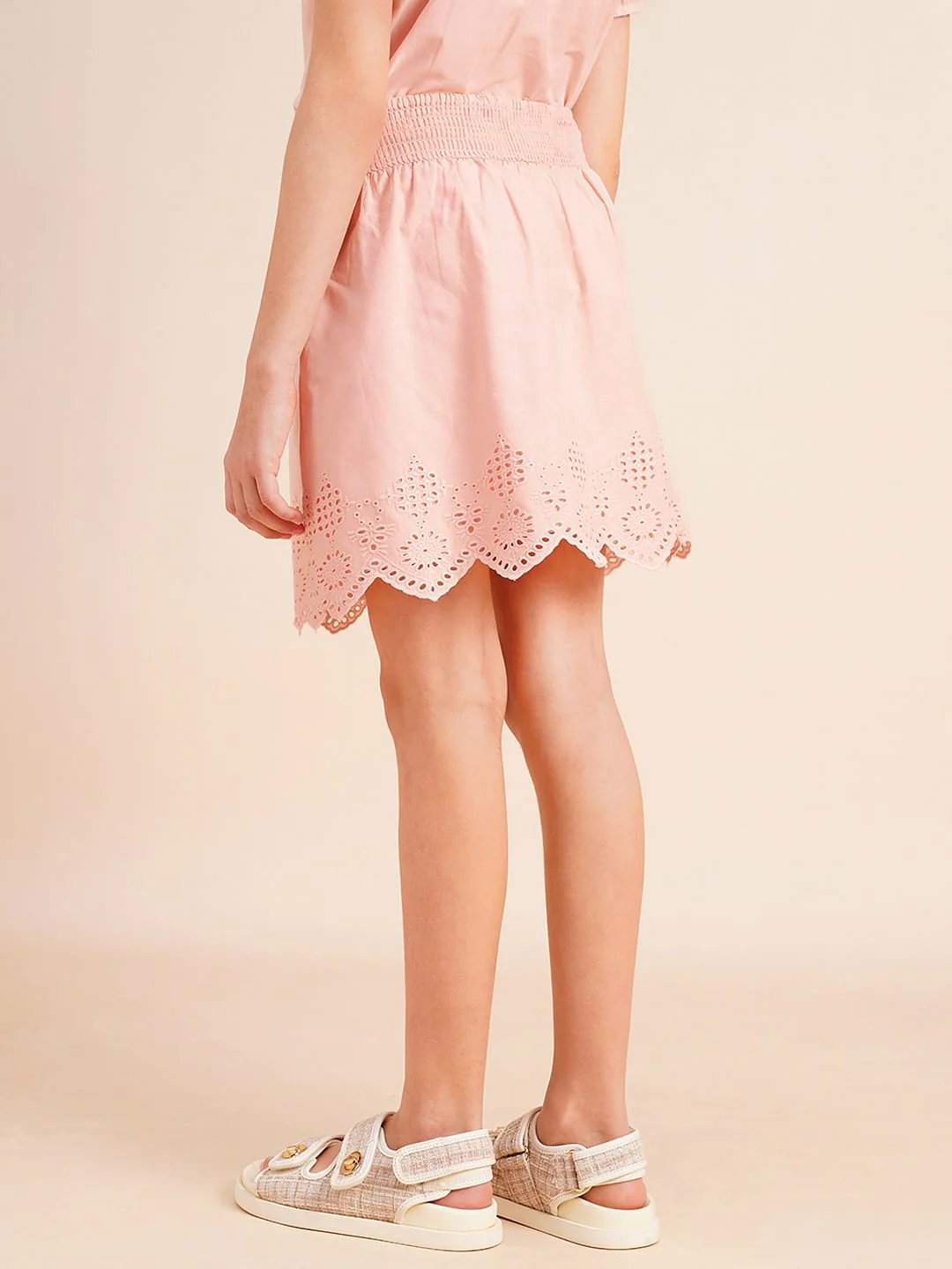Girls Pink Schiffli Co-Ord Set Skirt - Image 3