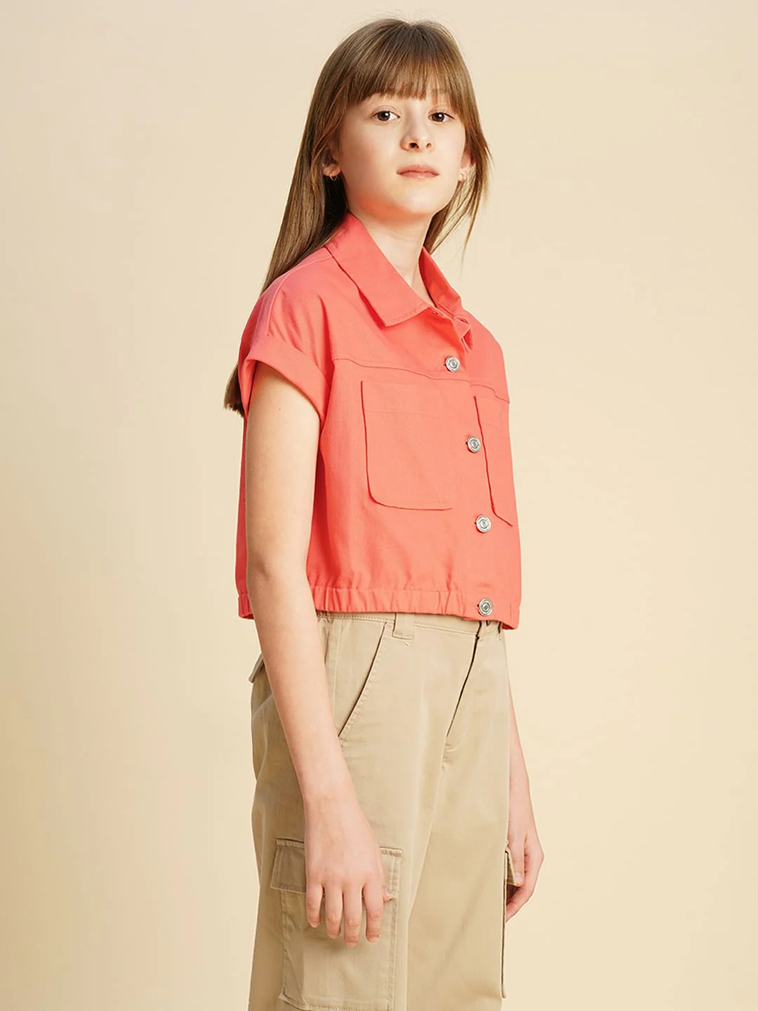 Girls Coral Drop Shoulder Shirt - Image 2