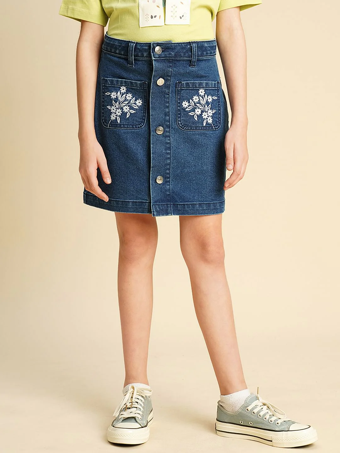 Girls Blue Embroidered Denim Skirt - Image 2