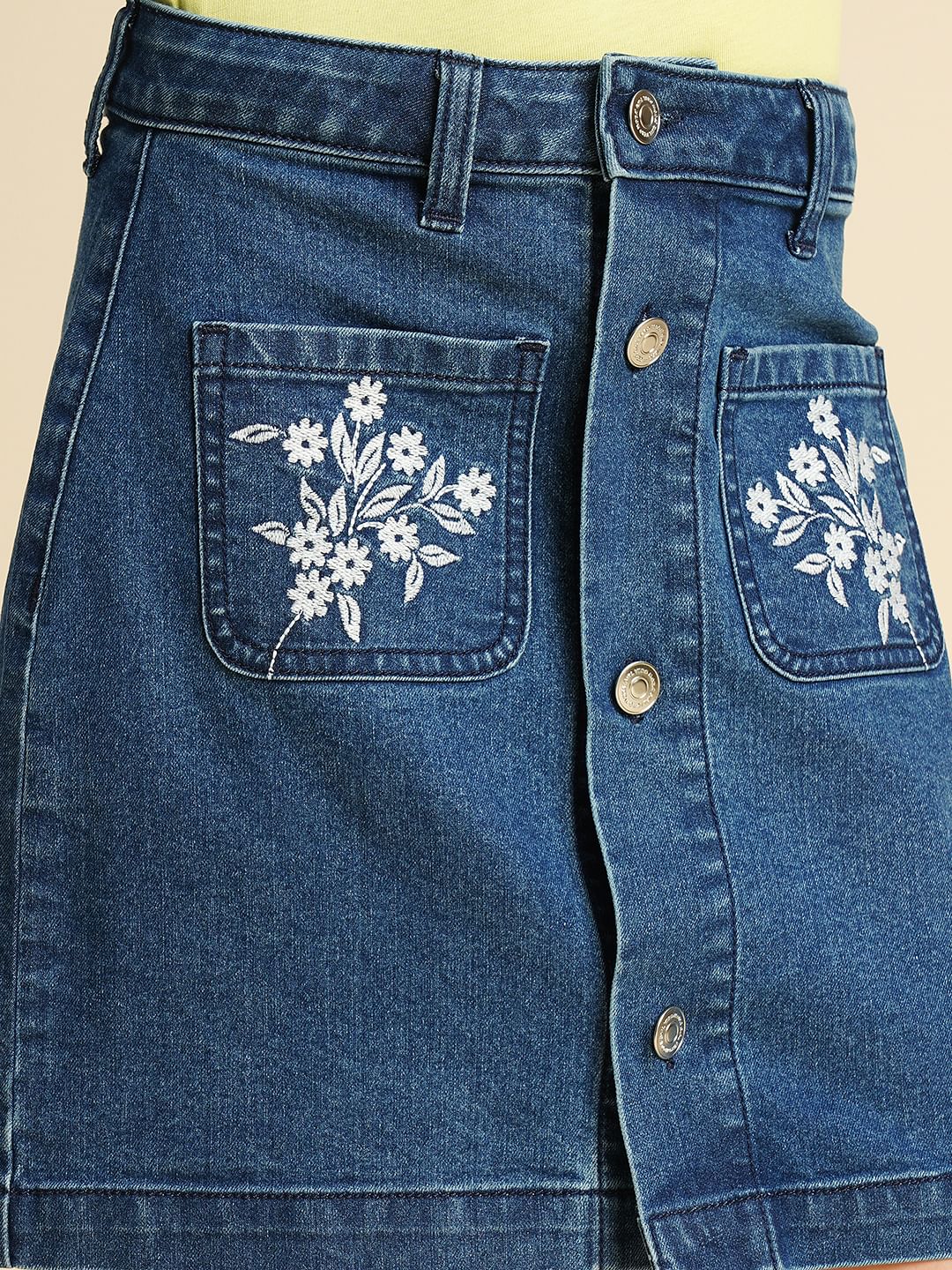 Girls Blue Embroidered Denim Skirt - Image 4