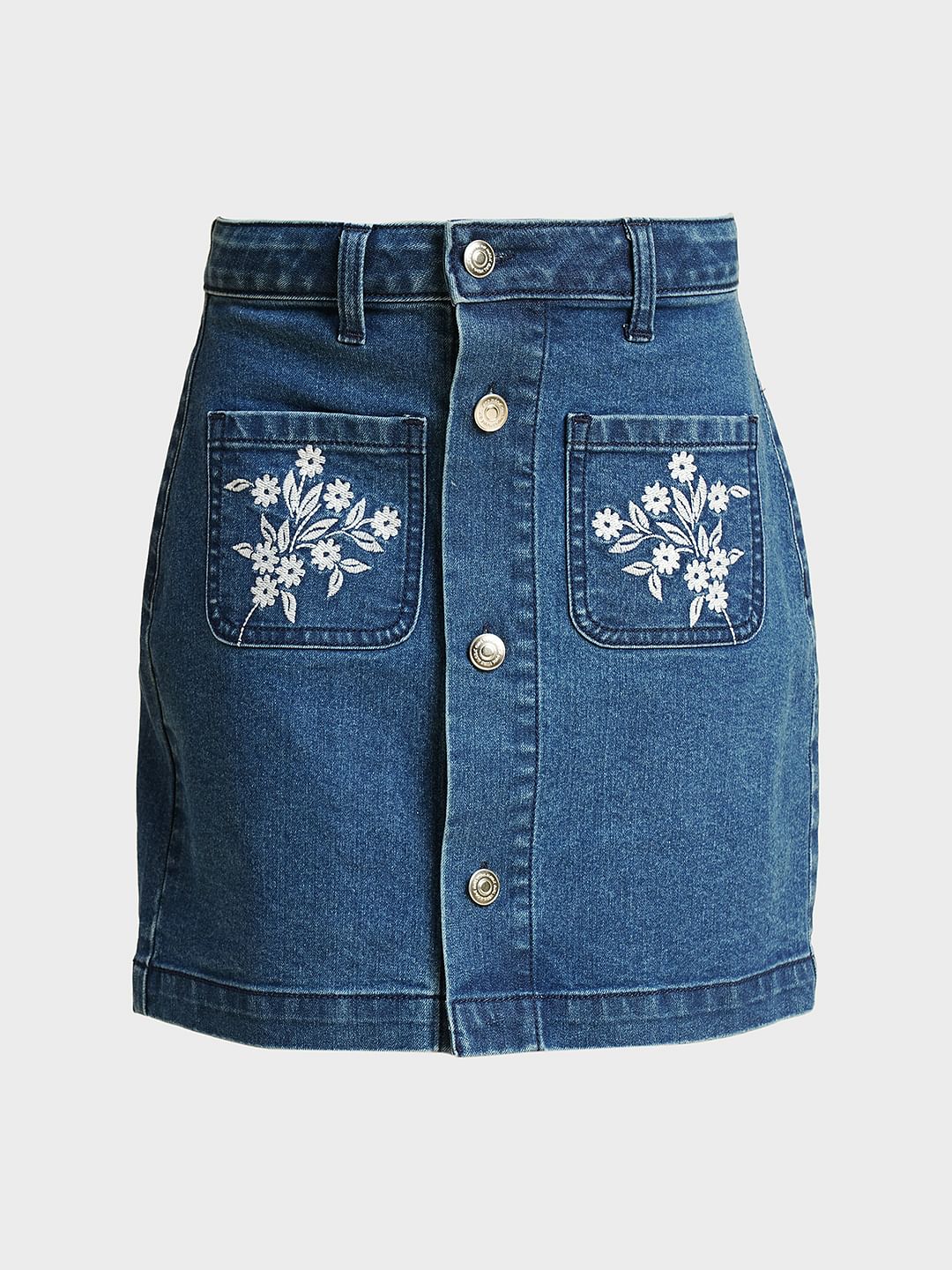 Girls Blue Embroidered Denim Skirt - Image 5
