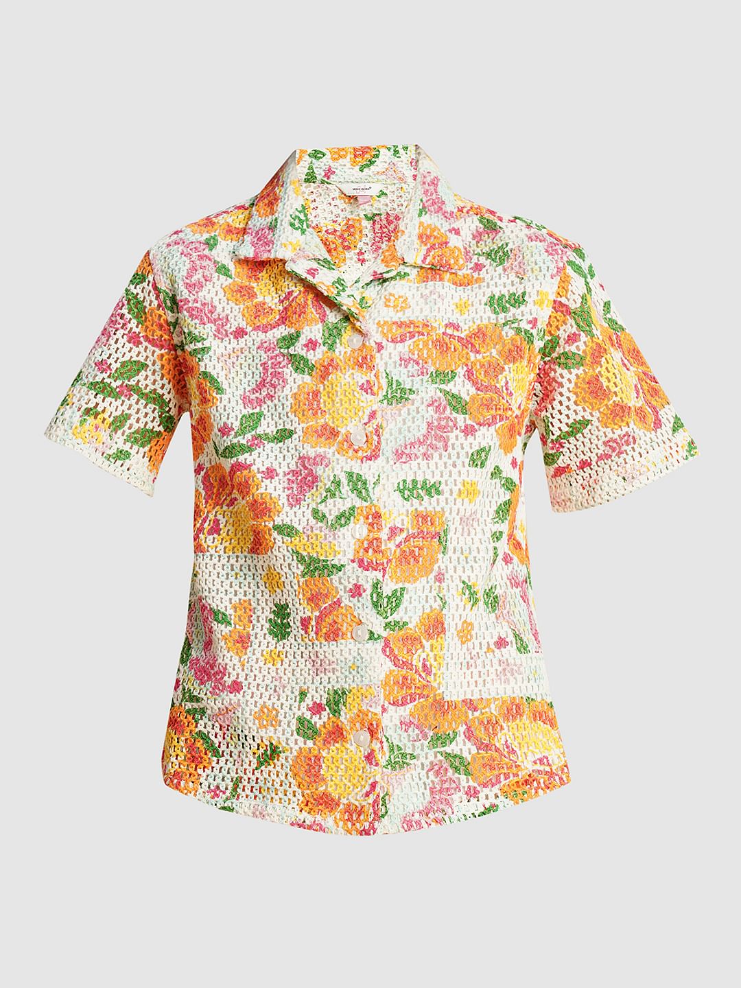 Girls Multi-Colour Crochet Printed Shirt - Image 6