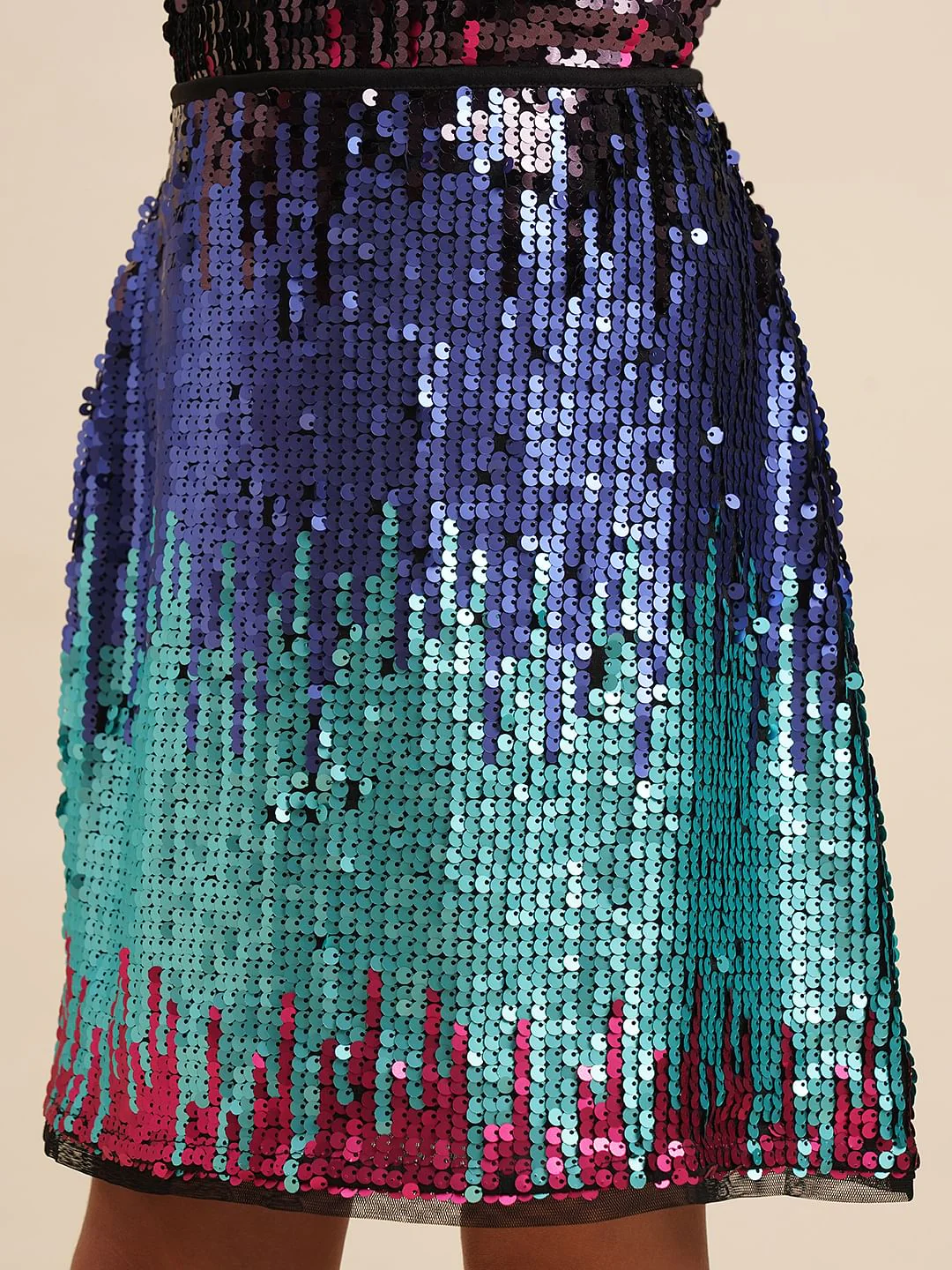 Girls Multi-Colour Sequined Embellished Skirt - Image 4