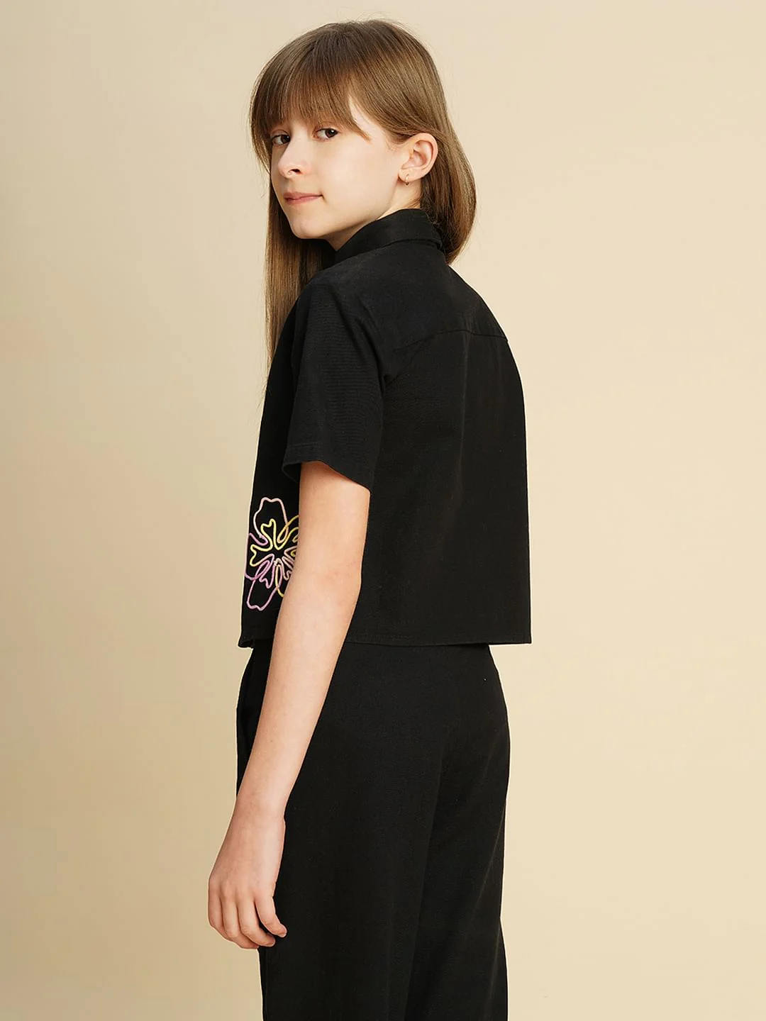 Girls Black Cording Detail Co-Ord Set Shirt - Image 3