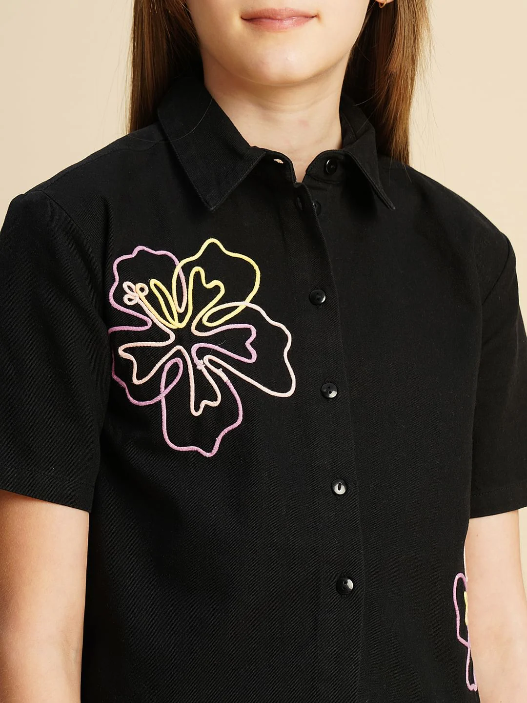 Girls Black Cording Detail Co-Ord Set Shirt - Image 4