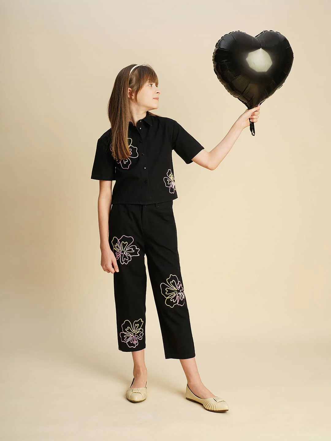 Girls Black Cording Detail Co-Ord Set Shirt - Image 5