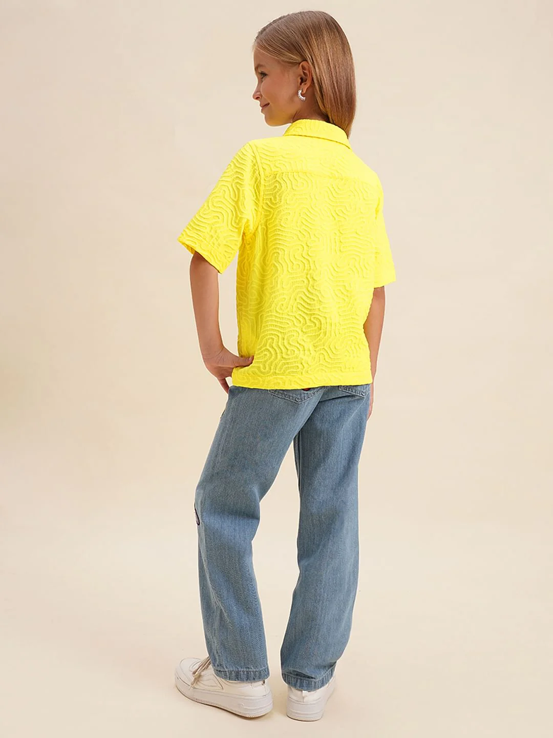 Girls Yellow Cotton Short Sleeves Shirt - Image 3